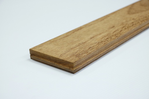 [2086364Q2035SD180900900] ไม้พื้นจริงทำสี มะค่าแอฟริกัน ผิวเรียบ รางลิ้น กันปลวก H3.2 สีธรรมชาติ 18x90x900